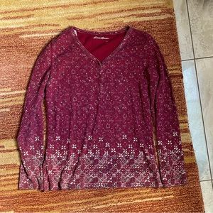 Eddie Bauer classic vintage snowflake thermal Henley burgundy women’s Large